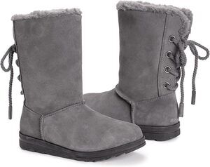 NEW MUK LUKS Ziggy Rodeo Suede Convertible Lace Up Back Tie Wool Lined Boots